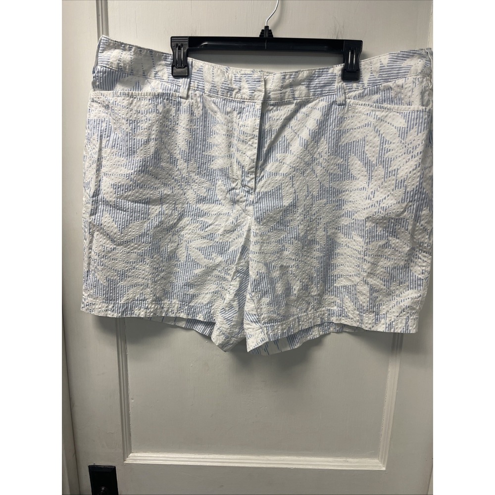 Lands' End Women's Shorts Seersucker Plus 18W Blue Cotton Tropical Beach Floral